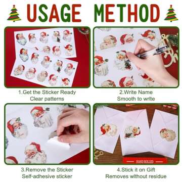 Whaline 200Pcs Pink Santa Claus Name Tag Stickers 10 Design Christmas Santa Gift Labels Xmas to & from Paper Gift Name Tag Stickers for Winter Holiday Birthday Gift Wrap Decor