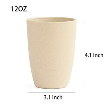 JUCOXO Wheat Straw 12 oz Biodegradable Eco-friendly Cylindrical Cups - 5 Pack, Beige, Modern, Reusab...
