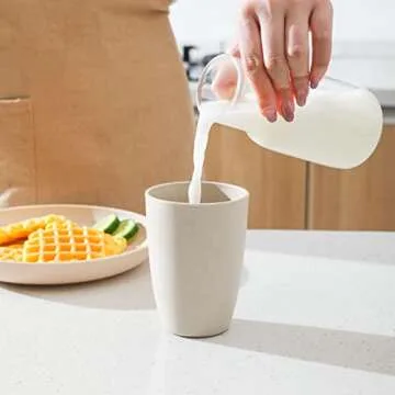 JUCOXO Wheat Straw 12 oz Biodegradable Eco-friendly Cylindrical Cups - 5 Pack, Beige, Modern, Reusable, Picnic, Home, Outdoor, Travel, Social Gatherings, Bpa Free, Dishwasher Safe, Microwave Safe