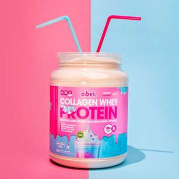 Obvi Collagen Whey Protein Powder | Post Workout Shake, Supports Muscle Growth, Healthy Hair, Skin, Nails, Joints, Gut | Multi-Collagen Infused Meal Replacement | Unicorn Milk, 20 Servings