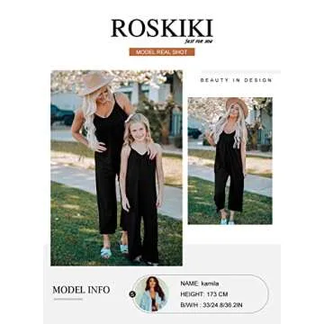 ROSKIKI Womens Summer Cami Jumpsuits Casual Loose Summer V Neck Spaghetti Strap Pocketed Romper Wide Leg Long Pants Black Medium