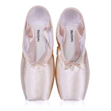 WENDYWU Professional Ballet Pointe Shoes for Kids Girl and Ladies Pink PU Soled Ballet Pointe Dance Shoes with Toe Pads (Pink,7)