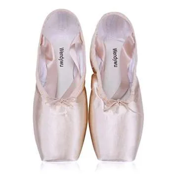 WENDYWU Professional Ballet Pointe Shoes for Kids Girl and Ladies Pink PU Soled Ballet Pointe Dance Shoes with Toe Pads (Pink,7)