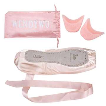 WENDYWU Professional Ballet Pointe Shoes for Kids Girl and Ladies Pink PU Soled Ballet Pointe Dance Shoes with Toe Pads (Pink,7)