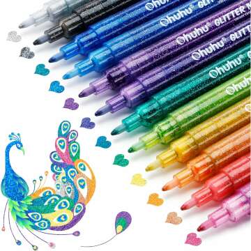 Ohuhu Glitter Markers 12 Colors - Fine Point Craft Pens