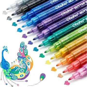 Ohuhu Glitter Markers 12 Colors - Fine Point Craft Pens