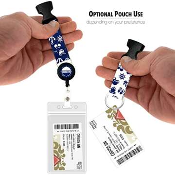 Carnival Cruise Luggage Tag Holder & Lanyard Bundle - 4 Large Tags & 2 Lanyards - Waterproof, Clear - Cruise Ship Essentials 2024 & 2025 - Blue White Lanyards