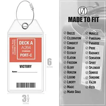 Carnival Cruise Luggage Tag Holder & Lanyard Bundle - 4 Large Tags & 2 Lanyards - Waterproof, Clear - Cruise Ship Essentials 2024 & 2025 - Blue White Lanyards