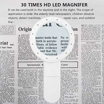 AIXPI Magnifying Glass with Light, 30X Handheld Large Magnifying Glass 12 LED Illuminated Lighted Magnifier for Macular Degeneration Seniors Reading Inspection Coins Jewelry