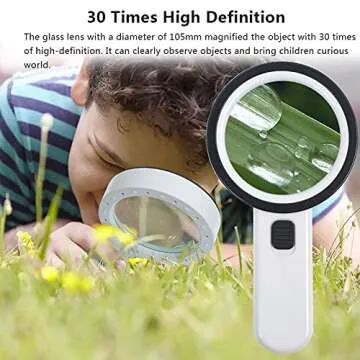 AIXPI Magnifying Glass with Light, 30X Handheld Large Magnifying Glass 12 LED Illuminated Lighted Magnifier for Macular Degeneration Seniors Reading Inspection Coins Jewelry