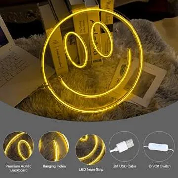 Fionnuar Smile Neon Signs Decorative Bright Night Light for Wall Decor 16''x 7'' Size LED Light Neon...