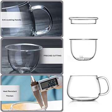 Lezero 13oz Tea Infuser Cups Kits, Glass Mugs with Filter Basket and Lid for Loose leaf Tea Brewing, Heat Resistant, Lead-free, Microwave & Dishwasher Safe