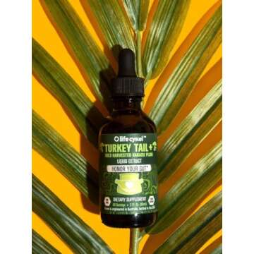 Lifecykel -Turkey Tail Mushroom Liquid Extract Kakadu Plum- 100% Organic Turkey Tail Mushrooms-Immune Support Supplement Immune Defense Antioxidants Vitamin C Made in US, 2 Fl oz(Packaging May Vary)