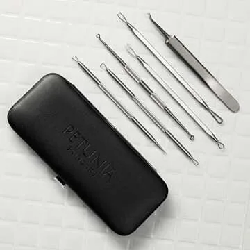 6 Piece Set Pimple Popper Blackhead Remover and Acne Extractor Kit Specifically Treats Face Blemishes Zits and Whiteheads - Perfect Stocking Stuffer, includes Giftbox and Travel Case