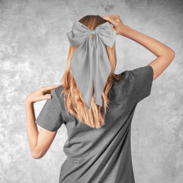 Pufandor Hair Bow Clip - Gray Silky Satin Hair Accessory