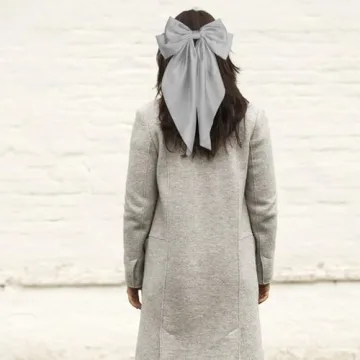 Pufandor Hair Bow Clip - Gray Silky Satin Hair Accessory