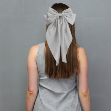 Pufandor Hair Bow Clip - Gray Silky Satin Hair Accessory
