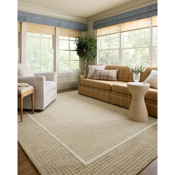 Loloi Chris Loves Julia Briggs Collection, Wheat & Ivory, 9'-3" x 13' Area Rug – Minimal Gritted D...