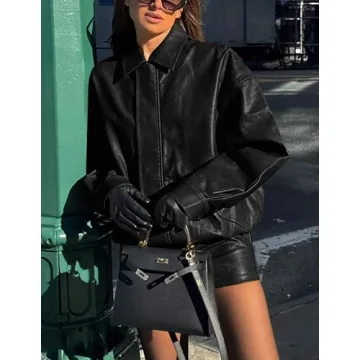 PRETTYGARDEN Women's Stylish Faux Leather Motorcycle Jacket