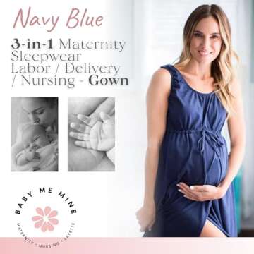 Baby Be Mine Labor and Delivery Gown – 3-in-1 Maternity Gown, Navy Blue