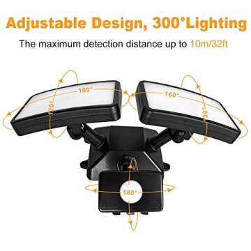 DLLT 20W Motion Sensor LED Flood Light, Outdoor Sensitive Exterior Spot Lights for Home Security, Plug Detector Wall Fixture Lamp for Garage, Porch, Yard, Garden, Pathway, IP65 Waterproof Black