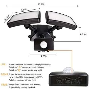 DLLT 20W Motion Sensor LED Flood Light, Outdoor Sensitive Exterior Spot Lights for Home Security, Plug Detector Wall Fixture Lamp for Garage, Porch, Yard, Garden, Pathway, IP65 Waterproof Black