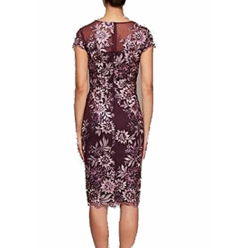 Alex Evenings Women's Short Floral Embroidered Cocktail Sheath Dress, Wedding Guest, Formal Gown (Petite and Regular Sizes), Plum, 12