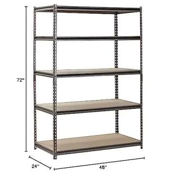 EDSAL Heavy Duty Garage Shelf - 5 Level Adjustable Steel Storage Unit 72" H x 48" W x 24" Deep (Pack...