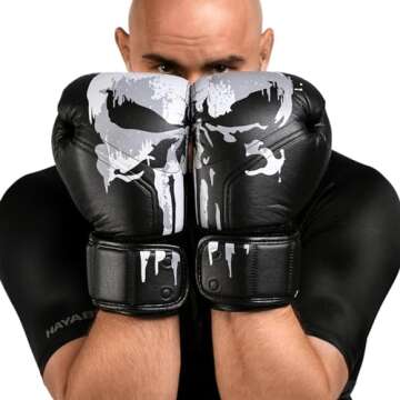 Hayabusa Marvel Hero Elite Boxing Gloves for Men and Women - The Punisher, 16 oz