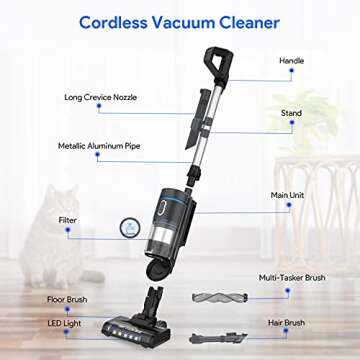 Bagotte Cordless Vacuum Cleaner, 25KPa 230W Powerful Suction Handheld Vacuum, 2500mAh Lightweight Vacuum Cleaner with Crevice Tool, Convenient Stick Handheld Vac for Carpet, Hard Floor & Pet Hair