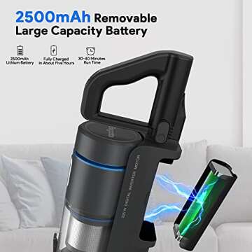 Bagotte Cordless Vacuum Cleaner, 25KPa 230W Powerful Suction Handheld Vacuum, 2500mAh Lightweight Vacuum Cleaner with Crevice Tool, Convenient Stick Handheld Vac for Carpet, Hard Floor & Pet Hair
