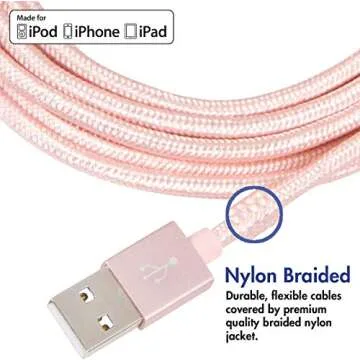 vCharged 12 FT Longest 2 Pack Pink/Rose Gold MFi Certified Lightning Cable Nylon Braided USB Long iPhone Charger for Apple iPhone 14 Pro Max, 13, 12, 11/Mini/XR, XS, X, 8, 7, iPad, Airpods - Updated