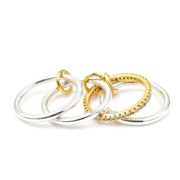 925 Silver Diamond 4 Set Connector Stacking Band Ring Jewelry (4 US)