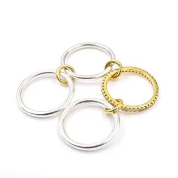 925 Silver Diamond 4 Set Connector Stacking Band Ring Jewelry (4 US)
