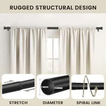 SOMINS 1 Inch Curtain Rods for Windows 66 to 120, Outdoor Heavy Duty Adjustable Curtain Rod, Indoor Modern Drapery Pole, Black, 66-120"