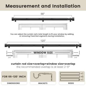 SOMINS 1 Inch Curtain Rods for Windows 66 to 120, Outdoor Heavy Duty Adjustable Curtain Rod, Indoor Modern Drapery Pole, Black, 66-120"