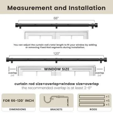 SOMINS 1 Inch Curtain Rods for Windows 66 to 120, Outdoor Heavy Duty Adjustable Curtain Rod, Indoor Modern Drapery Pole, Black, 66-120"