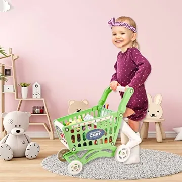deAO Kids Shopping Cart Trolley with 65 Food Items for Toddlers