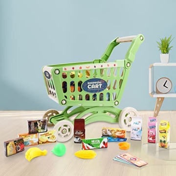 deAO Kids Shopping Cart Trolley with 65 Food Items for Toddlers