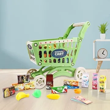 deAO Kids Shopping Cart Trolley with 65 Food Items for Toddlers