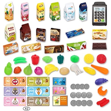 deAO Kids Shopping Cart Trolley with 65 Food Items for Toddlers