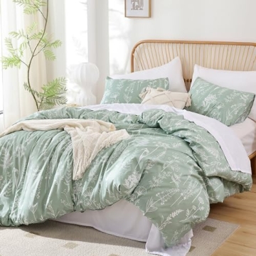 Elegant Sage Green Floral Duvet Cover Set for Cozy Sleep