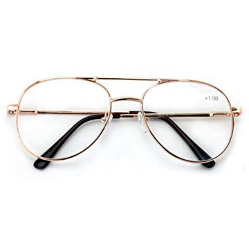 V.W.E. Classic Metal Reading Glasses - Stylish Aviator Frames with Prescription Capability