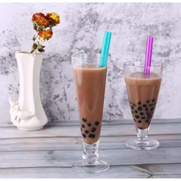 Extra Wide 0.51 inches Reusable Hard Smoothie Straws, Great for Bubble Tea, Boba Tea Milkshakes,10.25 Inches Long, 8 Pieces Jumbo Eco-Friendly Plastic Straws 2 Cleaning Brushes 1 Storage Bag BPA Free