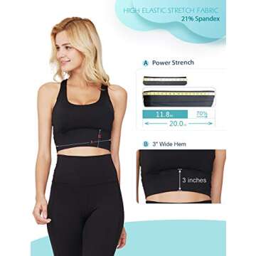 Long Sports Bras for Women High Impact Longline Crop Mesh Back with Padded Support for Workout Yoga Black