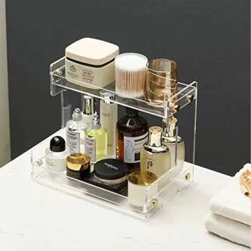 NEWRAIN Bathroom Organizer Countertop, Makeup 2-Tier Organizer Counter Organizer for Cosmetics, Vanity Holder for Lipstick,Cabinet Organizers and Storage