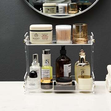 NEWRAIN Bathroom Organizer Countertop, Makeup 2-Tier Organizer Counter Organizer for Cosmetics, Vanity Holder for Lipstick,Cabinet Organizers and Storage