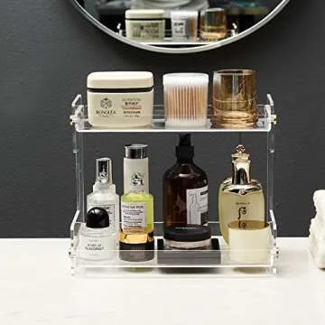 NEWRAIN Bathroom Organizer Countertop, Makeup 2-Tier Organizer Counter Organizer for Cosmetics, Vanity Holder for Lipstick,Cabinet Organizers and Storage