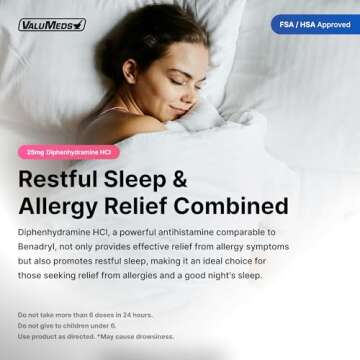 ValuMeds Allergy Medicine Antihistamine, Diphenhydramine HCl 25 mg | Children and Adults | Relieve Itchy Eyes, Runny Nose, Sneezing (25 mg, 600)