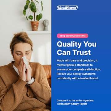 ValuMeds Allergy Medicine Antihistamine, Diphenhydramine HCl 25 mg | Children and Adults | Relieve Itchy Eyes, Runny Nose, Sneezing (25 mg, 600)